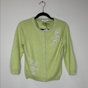 Banana Republic Women's Green Beaded Cardigan Sweater Medium Cotton Angora